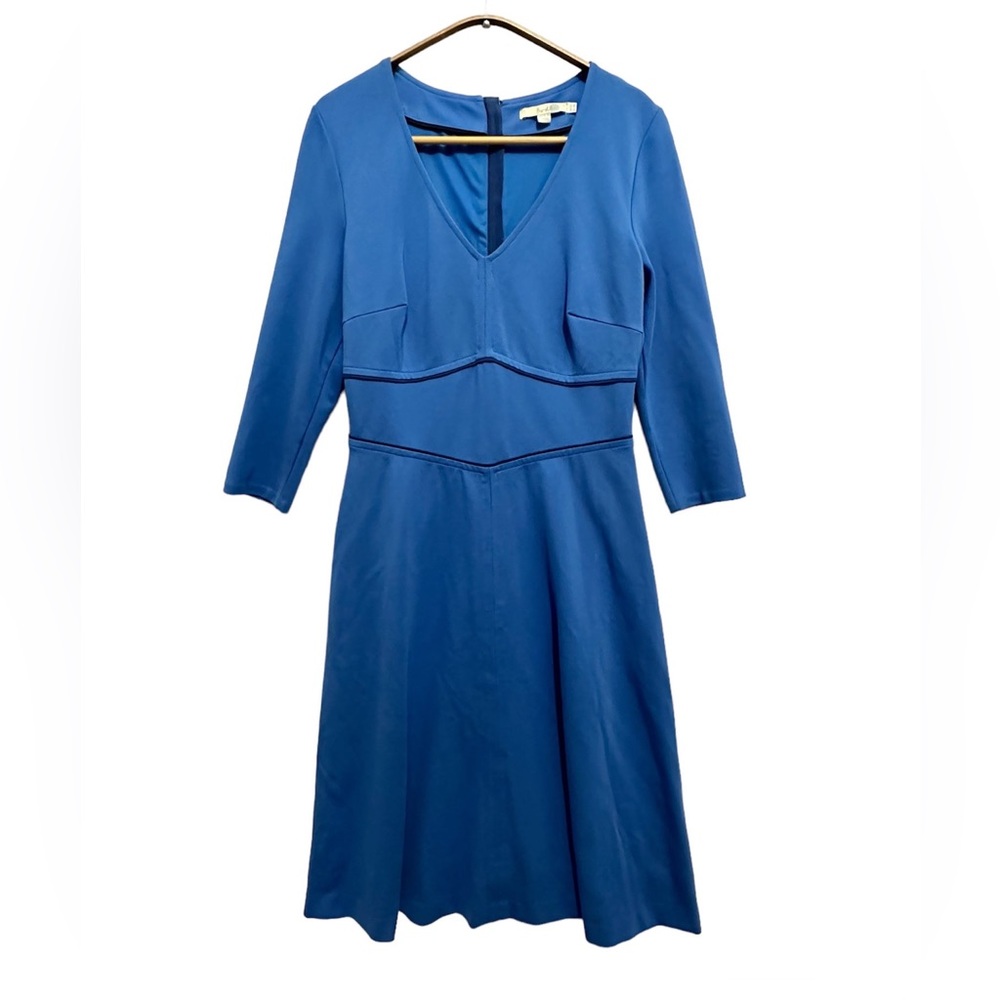 Boden Women’s Bryony Dress Size 8L Blue Fit & Flare Ponte Knit 3/4 Sleeve Lined